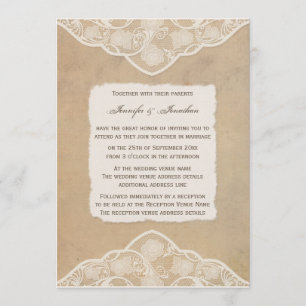 Vintage-Canvas-, Papier- und Spitzen-Look-Hochzeit Einladung