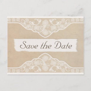 Vintage-Canvas-, Papier- und Spitzen-Style Save-th Ankündigungspostkarte
