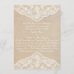 Vintage-Canvas- und Spitzen-Hochzeitseinladung im Einladung