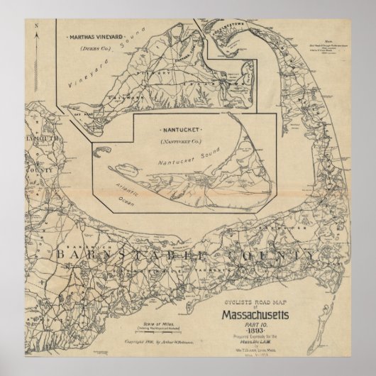Vintage Cape Cod Cyclist Map (1893) Poster (Vorne)