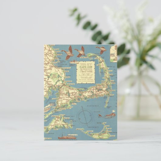 Vintage Cape Cod Map (1940) Postkarte (Stehend Vorderseite)