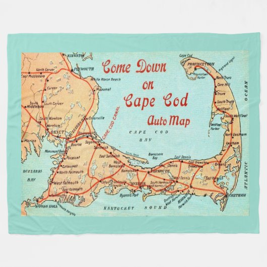 Vintage Cape Cod Map Postcard Large Throw Fleecedecke (Vorderseite (Horizontal))