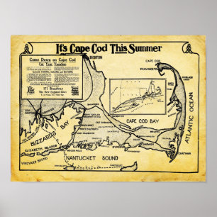 Vintage Cape Cod Reise-Werbeanzeige mit Kartendruc Poster