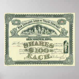 Vintage Capital Stock Certificate Business Finance Poster