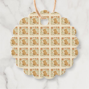 Vintage Capybara Floral Gefälteags Geschenkanhänger