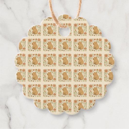Vintage Capybara Floral Gefälteags Geschenkanhänger (Vorderseite)