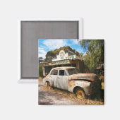 Vintage Car and Garage, Kühlschrankmagnet (Vorderseite/Rückseite)