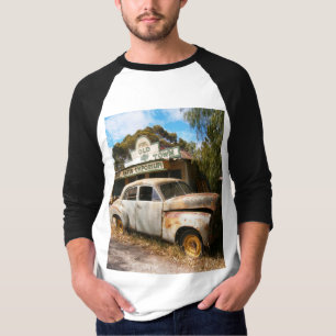 Vintage Car and Garage, Mens Raglan Tshirt