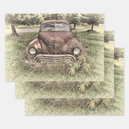 Vintage Car Antique Altes Rustikales Sepia Dekoupa Geschenkpapier Set