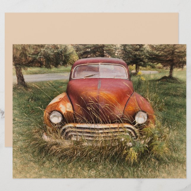 Vintage Car Antique Rot Alte Rustikale Decoupage (Vorne/Hinten)