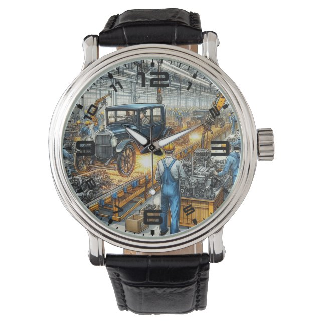 Vintage Car Assembly Line Watch Armbanduhr (Vorderseite)