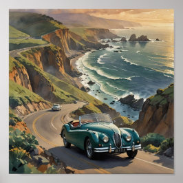 Vintage Car auf der Strandpromenade Poster
