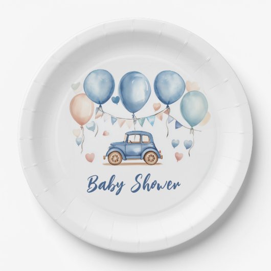Vintage Car Babydusche Pappteller (Vorderseite)