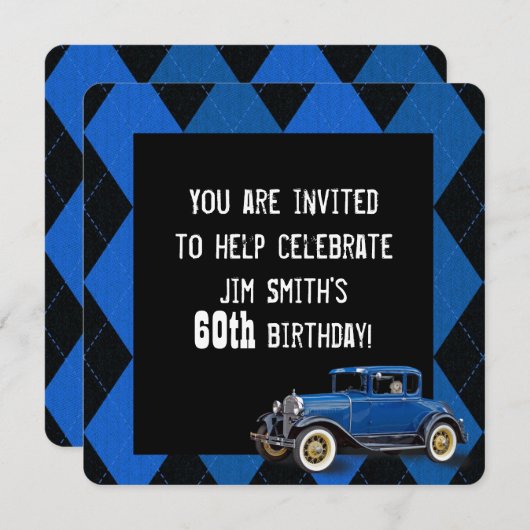 Vintage Car Birthday Invite Einladung (Vorne/Hinten)