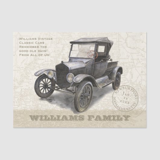 Vintage Car Black Classic 1920s Tissue Paper Seidenpapier (Vorderseite)