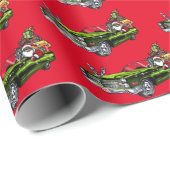 Vintage Car Black Santa! Geschenkpapier (Rolleneckpunkt)