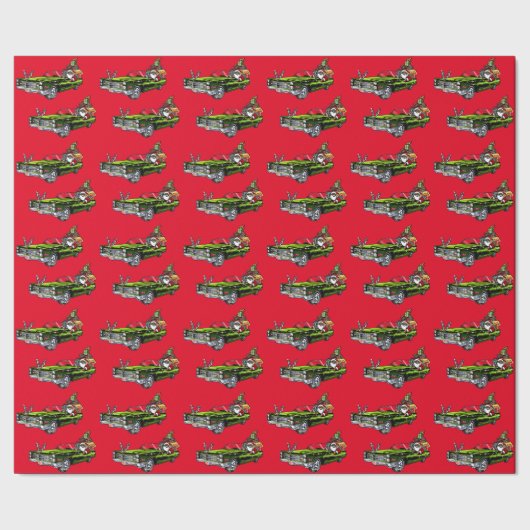 Vintage Car Black Santa! Geschenkpapier (Saum)