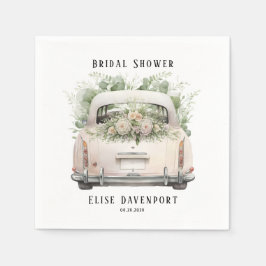 Vintage Car Blush Pink Sage Florals Brautparty Serviette