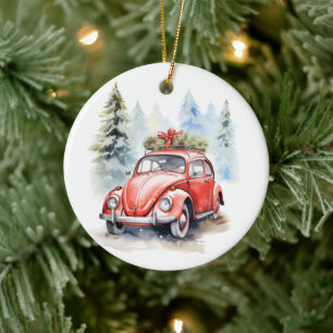 Vintage Car Christmas Keramik Ornament