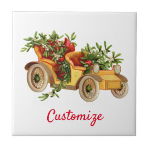 Vintage Car Christmas Mistletoe Thunder_Cove Fliese
