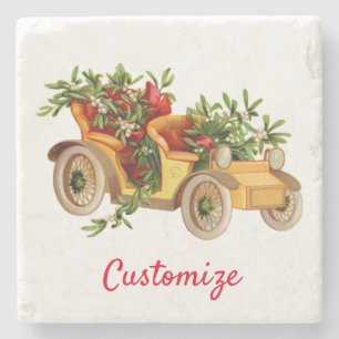 Vintage Car Christmas Mistletoe Thunder_Cove Steinuntersetzer
