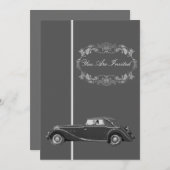 Vintage Car Einladungen - Schwarz-Weiß (Vorne/Hinten)