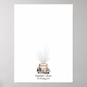 Vintage Car Fingerprint Balloon Wedding Guest Book Poster