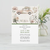 Vintage Car Floral Bridesmaids Einladung (Stehend Vorderseite)