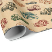 Vintage Car Illustration Hintergrundmuster Geschenkpapier (Rolleneckpunkt)