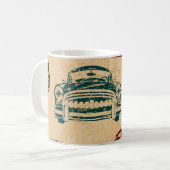 Vintage Car Illustration Hintergrundmuster Kaffeetasse (Vorderseite Links)