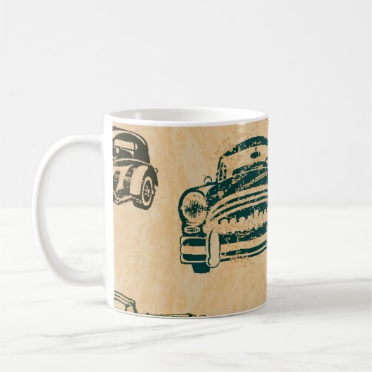 Vintage Car Illustration Hintergrundmuster Kaffeetasse (Links)
