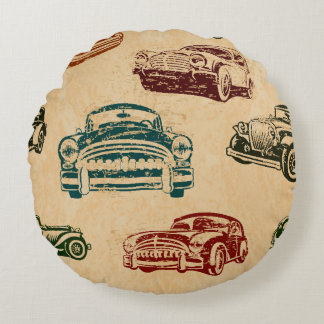 Vintage Car Illustration Hintergrundmuster Rundes Kissen