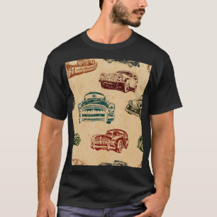 Vintage Car Illustration Hintergrundmuster T-Shirt