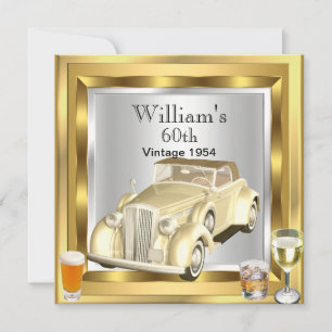 Vintage Car Mens 60. Geburtstagsparty Gold Silber Einladung
