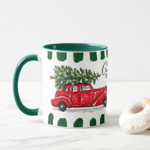 Vintage Car mit Baummonogramm Schwarz-Grün-Tasse Tasse
