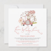 Vintage Car Niedlicher Bunny Coral Drive by Baby D Einladung (Vorderseite)