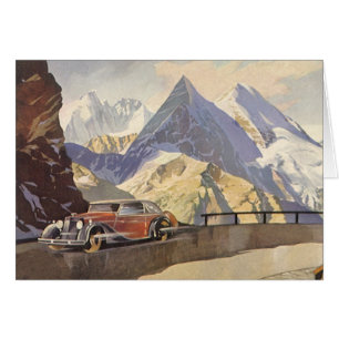 Vintage Car on Mountain Road im Winter mit Schnee