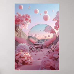 Vintage Car Parkplatz im Feld der Blume Poster