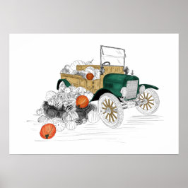 Vintage Car Pumpkin Harvest Poster