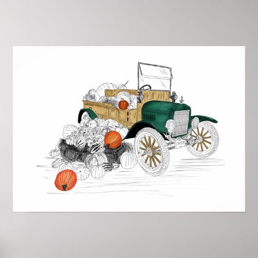 Vintage Car Pumpkin Harvest Poster (Vorne)