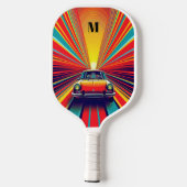 Vintage Car Retro Rainbow Modern Monogram Pickleball Schläger (Rückseite)