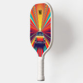 Vintage Car Retro Rainbow Modern Monogram Pickleball Schläger (Links)