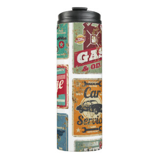 Vintage car service and gas station vintage metal  thermosbecher