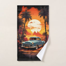 Vintage Car Sunset - Geschenk für Autoverliebhaber Badhandtuch Set