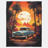 Vintage Car Sunset - Geschenk für Autoverliebhaber Fleecedecke (Vorderseite)