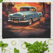 Vintage Car Sunset - Geschenk für Autoverliebhaber Geschirrtuch (Gefaltet)