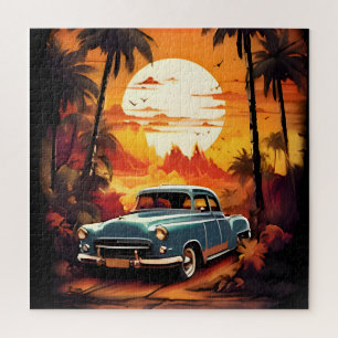 Vintage Car Sunset - Geschenk für Autoverliebhaber Puzzle