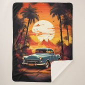 Vintage Car Sunset - Geschenk für Autoverliebhaber Sherpadecke (Vorderseite)
