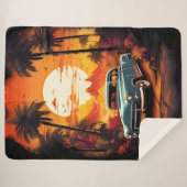Vintage Car Sunset - Geschenk für Autoverliebhaber Sherpadecke (Vorderseite (Horizontal))