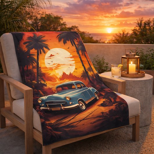 Vintage Car Sunset - Geschenk für Autoverliebhaber Sherpadecke